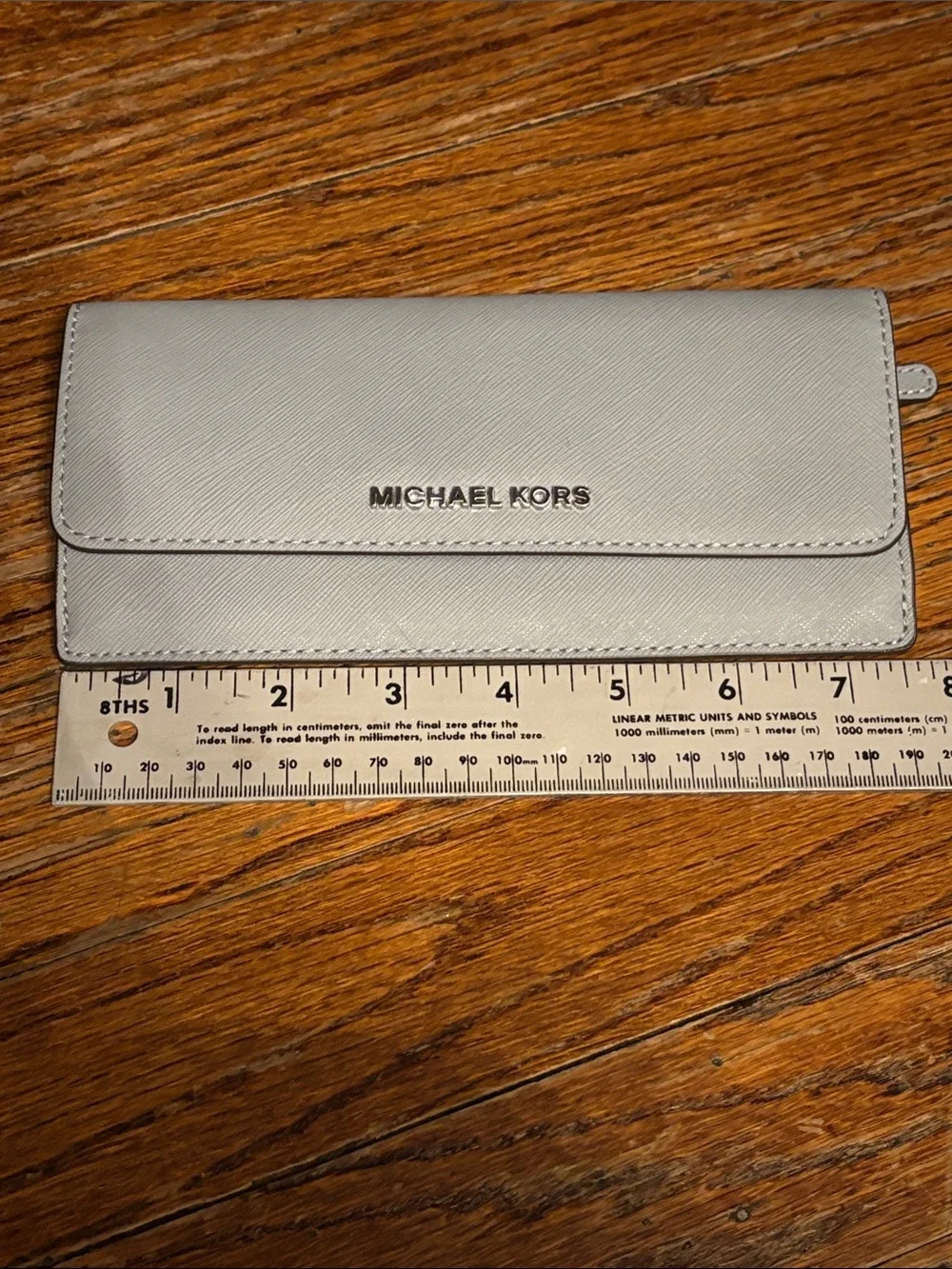 Michael Kors Gray Saffiano Leather Continental Wallet Logo Plaque Gray